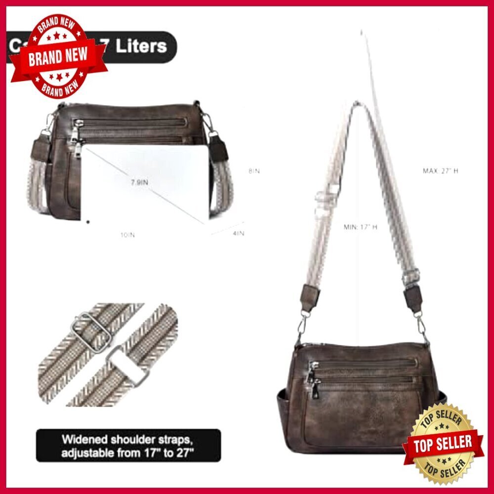 Medium Large Vegan Leather Crossbody Bag with Adjustable Strap, Multiple Pockets - Picture 3 of 7